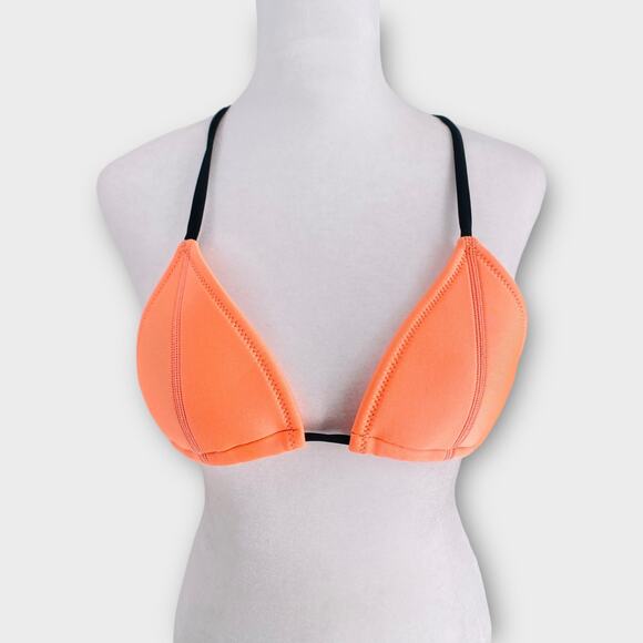 Triangl Neoprene Scuba Neon Orange Triangle String Tie Bikini Top Small - Picture 9 of 9